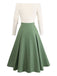 Robe plissée beige et verte en maille épaules dénudées années 50