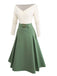 Robe plissée beige et verte en maille épaules dénudées années 50