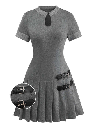 Robe plissée en cuir tricoté gris des années 1970