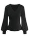 Haut tricoté noir col en V et manches lanternes style années 1950