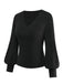 Haut tricoté noir col en V et manches lanternes style années 1950