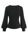 Haut tricoté noir col en V et manches lanternes style années 1950