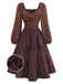[Prévente] Robe carreaux vichy marron dos nu lacé et volants années 1950