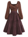 [Prévente] Robe carreaux vichy marron dos nu lacé et volants années 1950