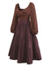 [Prévente] Robe carreaux vichy marron dos nu lacé et volants années 1950