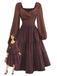 [Prévente] Robe carreaux vichy marron dos nu lacé et volants années 1950