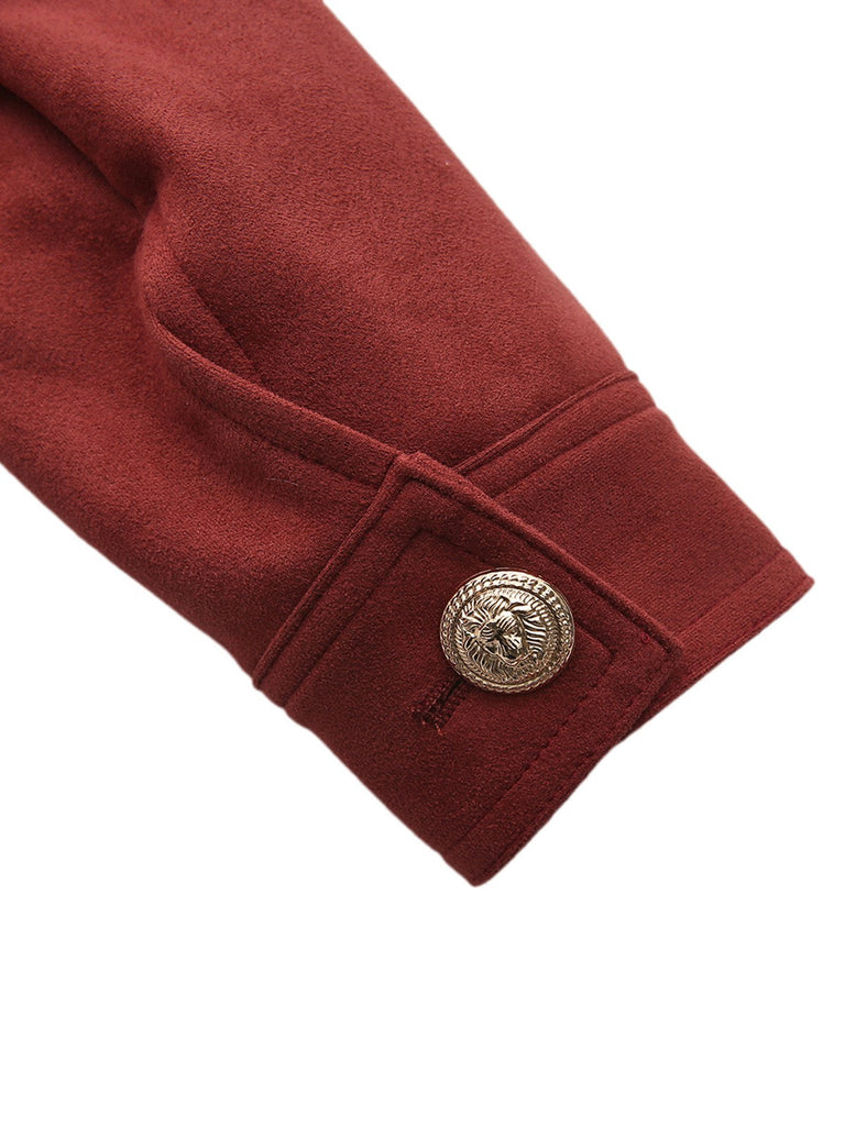 Veste courte en daim marron col montant des années 1980