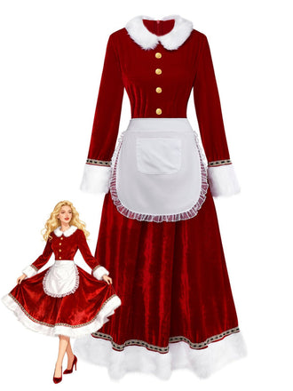 Ensemble robe en velours rouge pour Mme Claus des années 1930