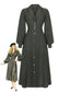 Robe boutonnée col cranté manches lanternes des années 1940