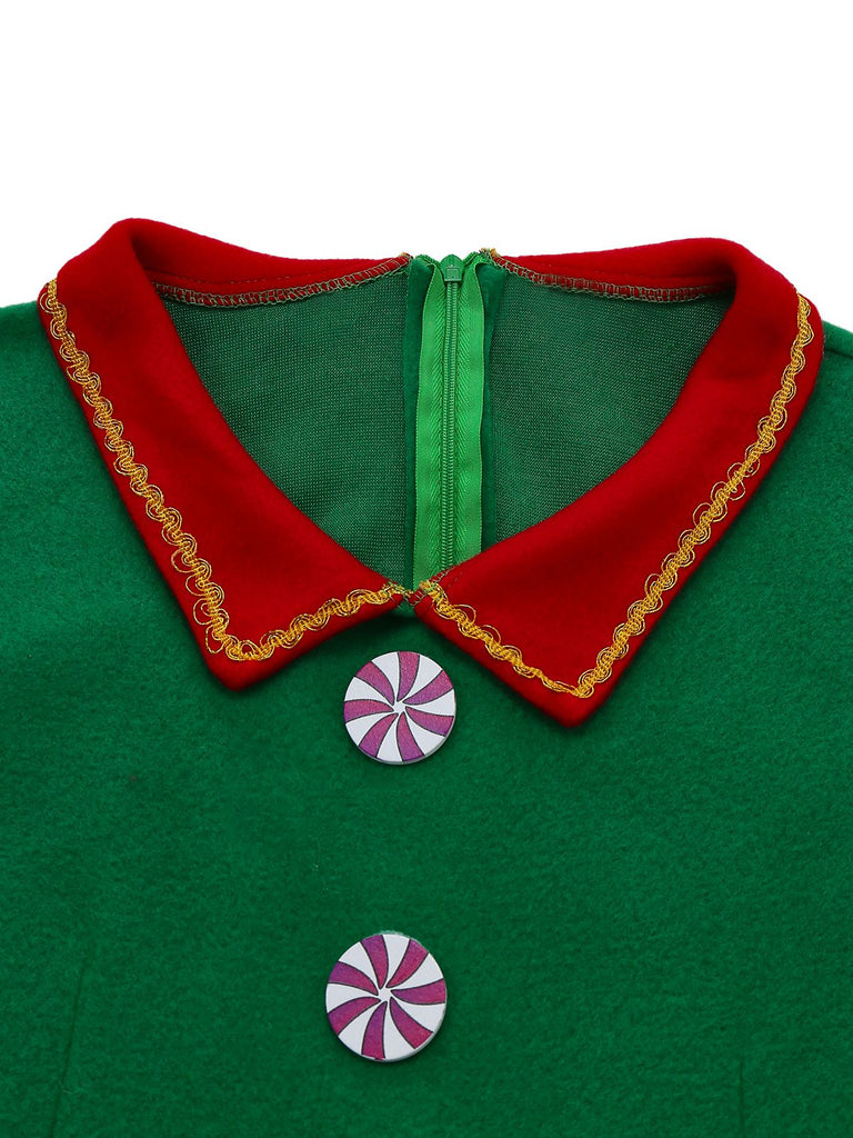 Ensemble de costume de cosplay d'elfe de Noël vert des années 1960