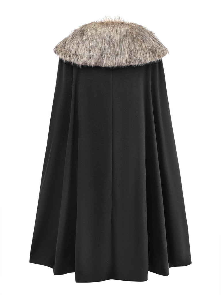 Manteau cape à revers en fausse fourrure des années 1960