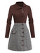 Robe Marron Tricotée À Carreaux Col Asymétrique Années 1970