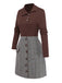 Robe Marron Tricotée À Carreaux Col Asymétrique Années 1970