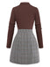 Robe Marron Tricotée À Carreaux Col Asymétrique Années 1970