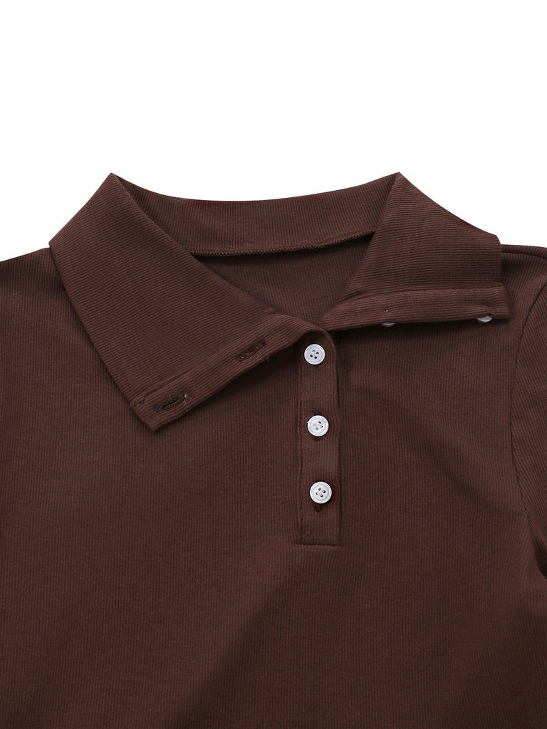 Robe Marron Tricotée À Carreaux Col Asymétrique Années 1970