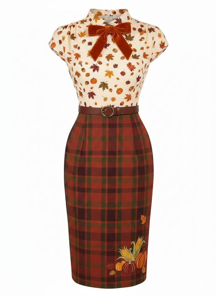 Robe crayon noire motif sapin de Noël renne flocon de neige années 1960