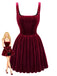 Robe courte en velours uni à col carré des années 1970