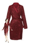 Veste longue pailleté col revers à nouer ceinturée années 1960