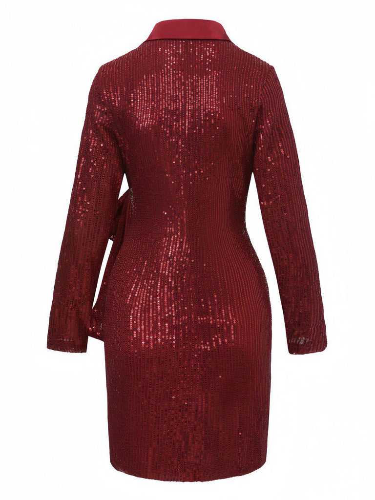 Veste longue pailleté col revers à nouer ceinturée années 1960