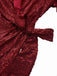 Veste longue pailleté col revers à nouer ceinturée années 1960