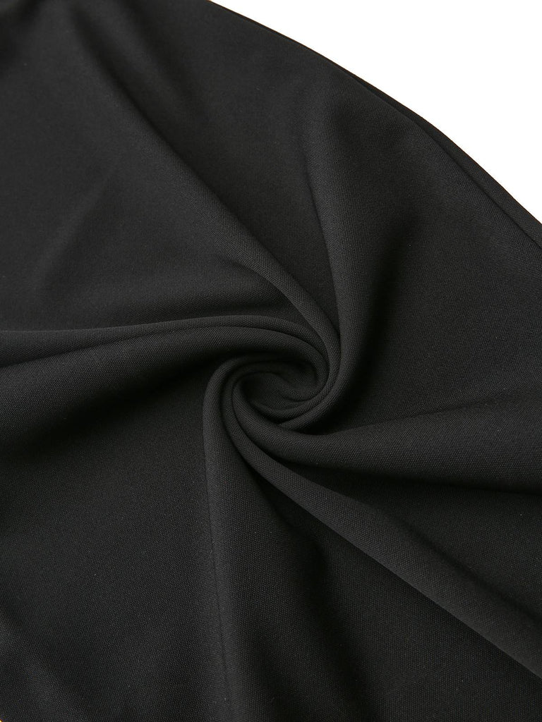 Combinaison noire sans manches nouer style ornée de fleurs en 3D années 1950