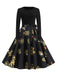 Robe noire à ceinture ruban flocon de neige années 1950
