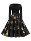 Robe noire à ceinture ruban flocon de neige années 1950