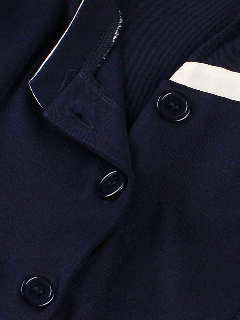 Robe bleu marine style nautique col carré avec ceinture des années 1950
