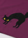 Robe trapèze motif chat larges bretelles rouge violacé des années 1950