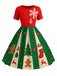 [Grande taille] Robe trapèze rouge et verte motif flocon de neige des années 1950