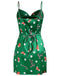 Robe en satin à bretellesverte col bénitier noël  des années 60