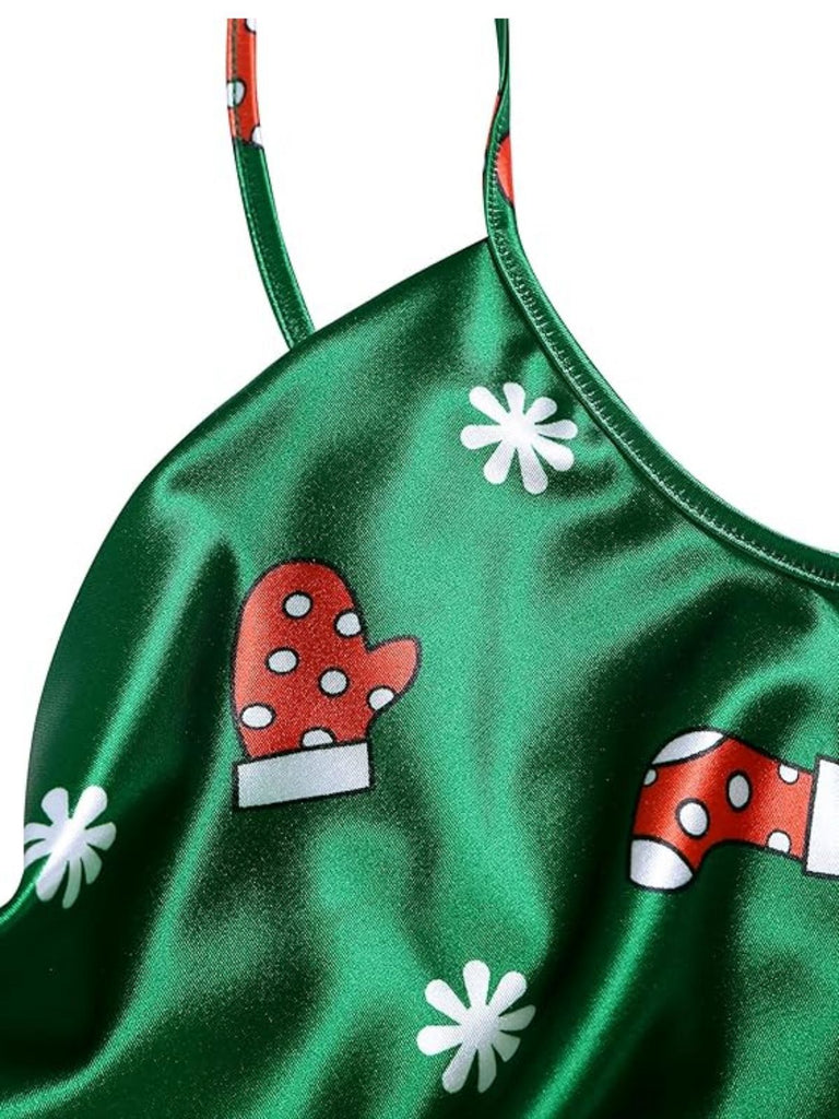 Robe en satin à bretellesverte col bénitier noël  des années 60