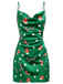 Robe en satin à bretellesverte col bénitier noël  des années 60