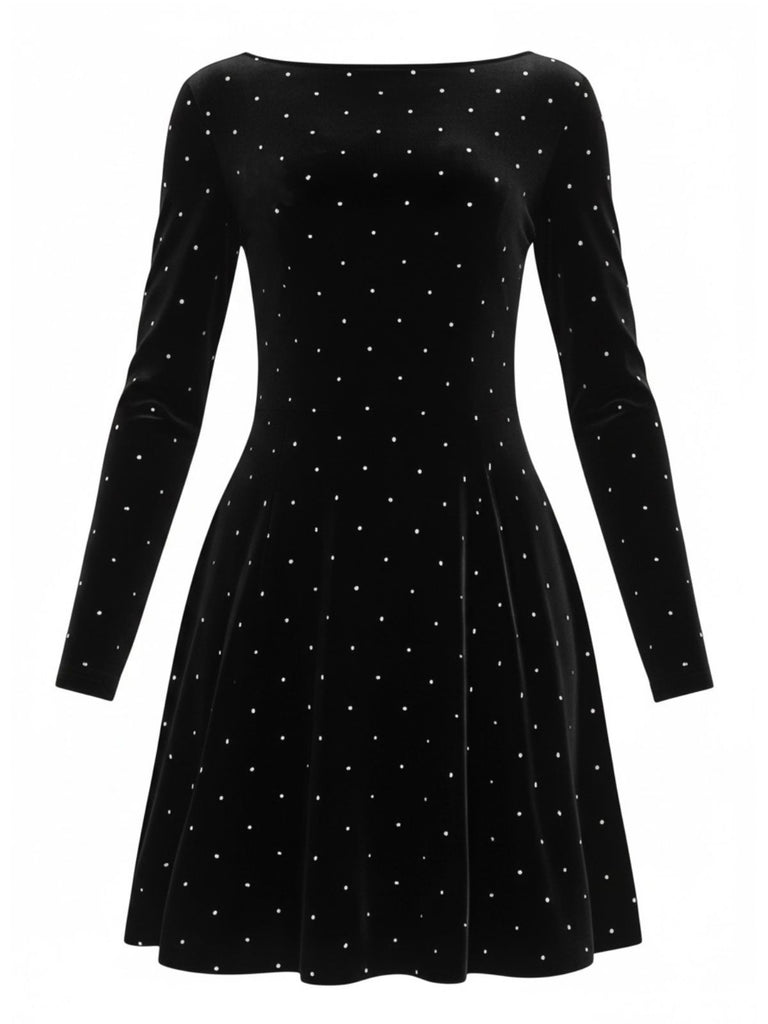 Robe de soirée cintrée en velours et strass années 1980