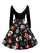 Robe trapèze à col en V et col en fourrure des années 1950