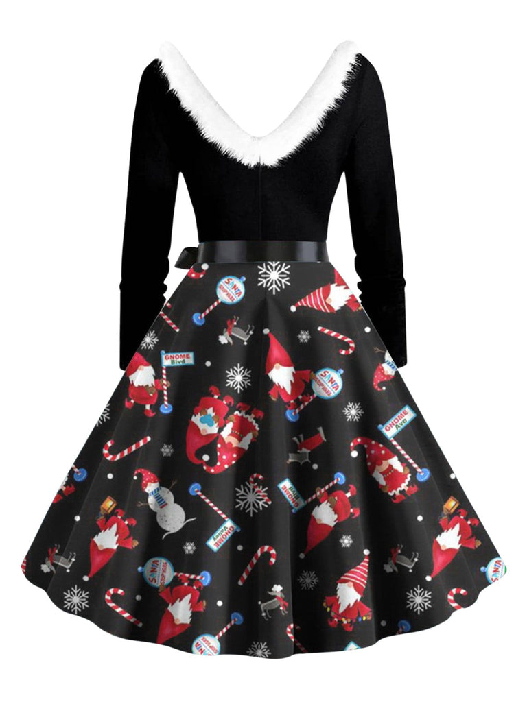 Robe trapèze à col en V et col en fourrure des années 1950