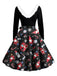 Robe trapèze à col en V et col en fourrure des années 1950