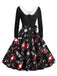 Robe trapèze à col en V et col en fourrure des années 1950