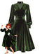 Robe verte en velours perlé et col en V années 1950