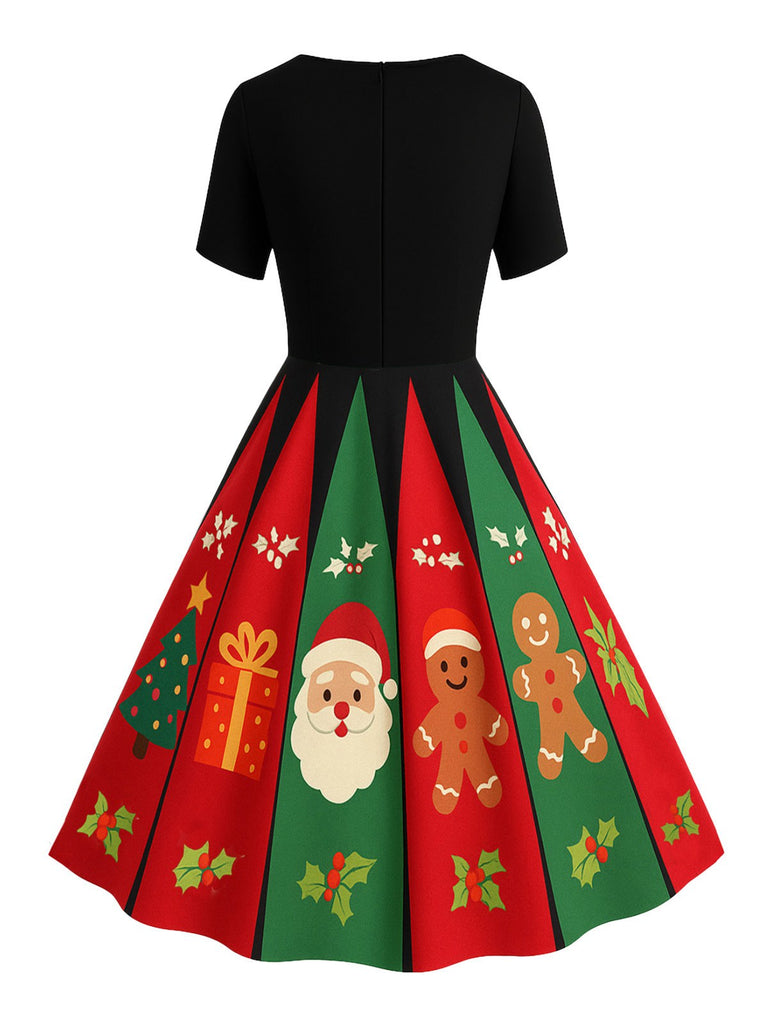 Robe trapèze noire à flocons de neige années 1950