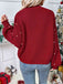 Cardigan rouge uni en maille lâche orné de perles des années 1950