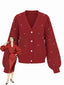 Cardigan rouge uni en maille lâche orné de perles des années 1950