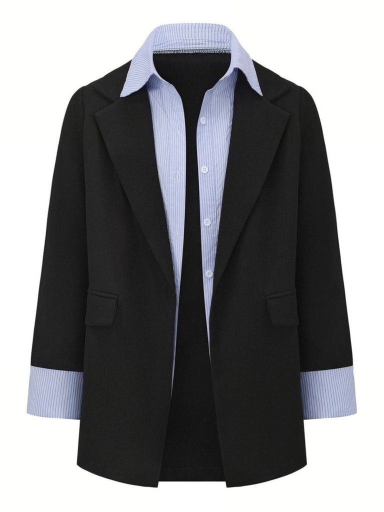 Blazer deux-pièces noir à revers rayé style années 1950