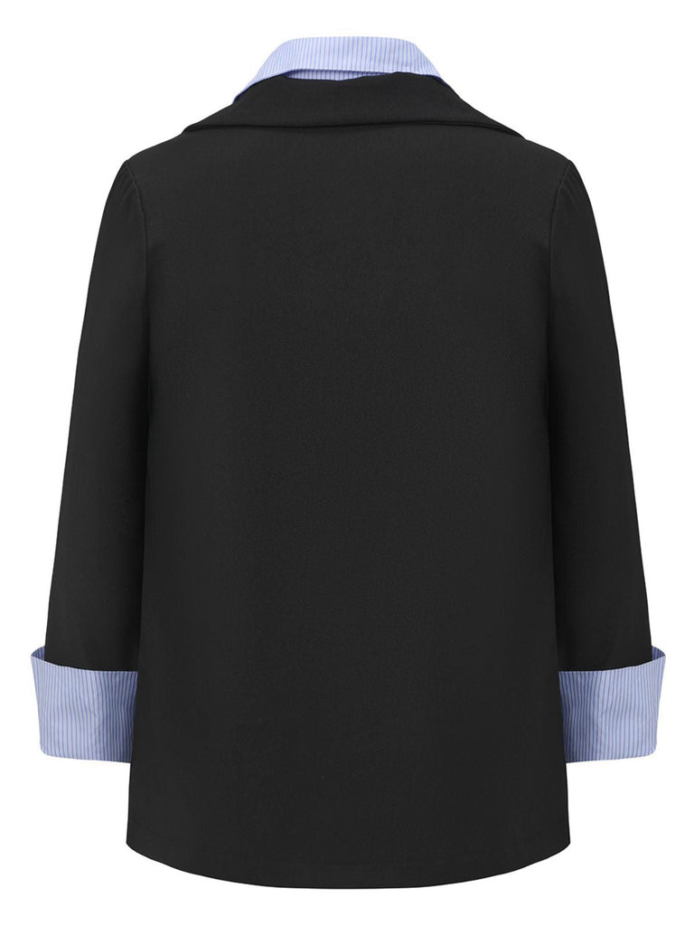 Blazer deux-pièces noir à revers rayé style années 1950