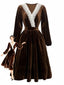 Robe en velours patchwork de dentelle unie marron des années 1940