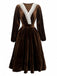 Robe en velours patchwork de dentelle unie marron des années 1940