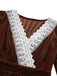 Robe en velours patchwork de dentelle unie marron des années 1940