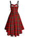 Robe de Noël tartan à ourlet asymétrique bordé de fourrure des années 1950