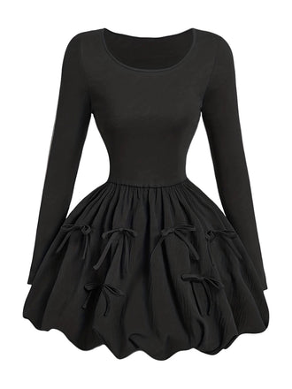 Robe patineuse noire nœuds papillon manches fines années 70