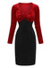 Robe moulanteen velours col en V torsadé rouge et noire des années 1960